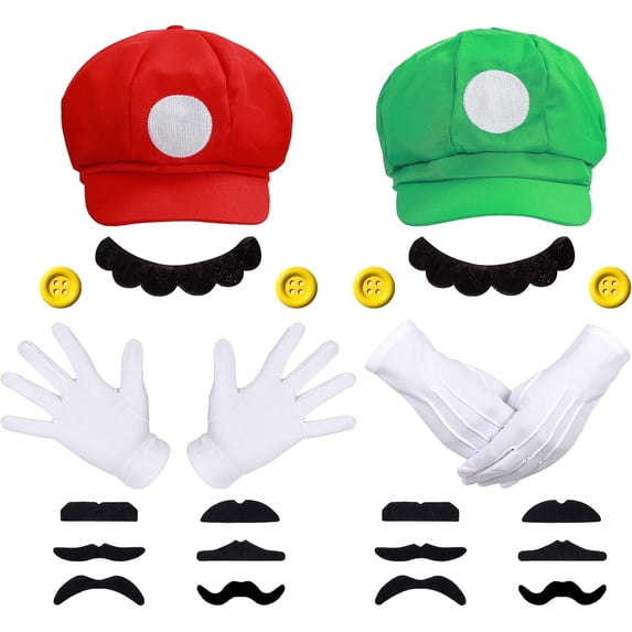 Satmonnus Super Brother Costume, Video Game Role Cosplay Costume Accessories Super Bros Hat Mustache Gloves Buttons Sets for Halloween Carnival Cosplay