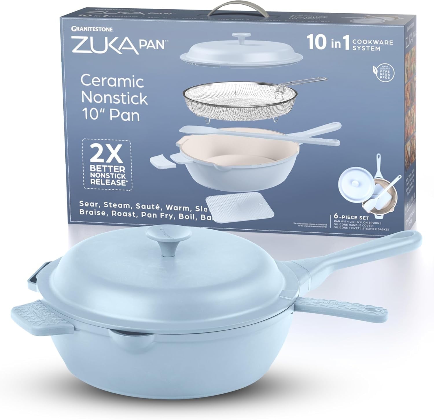 【ゆ】10セット ZUKA Ceramic Pan by Granitestone, 10 in 1 Ceramic Deep Frying Pans