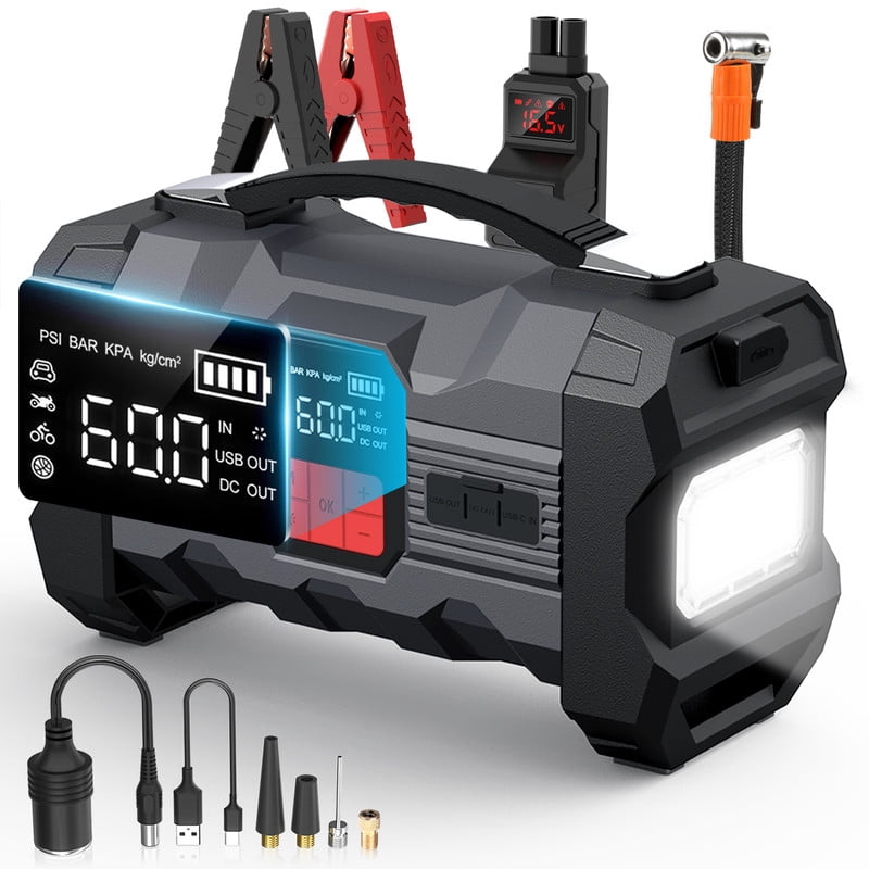 ZUKAKA 6000A Portable Car Jump Starter with Air Compressor 150PSI, 12V Battery Booster Charger Jump Box 26800mAh for All Gas & 10.0L Diesel Engines with LED Light & USB-C Power Bank, 10A DC Output