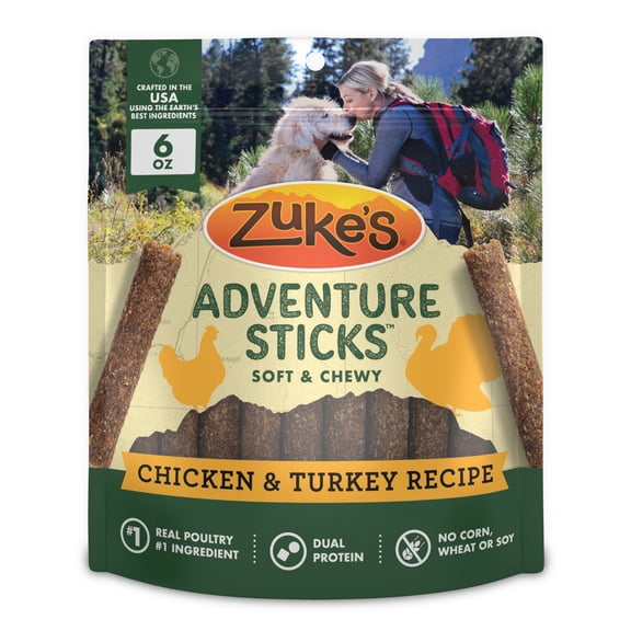 Zukes Adventure Sticks Chicken and Turkey Flavor Natural Treats for Dogs, 6 oz Pouch