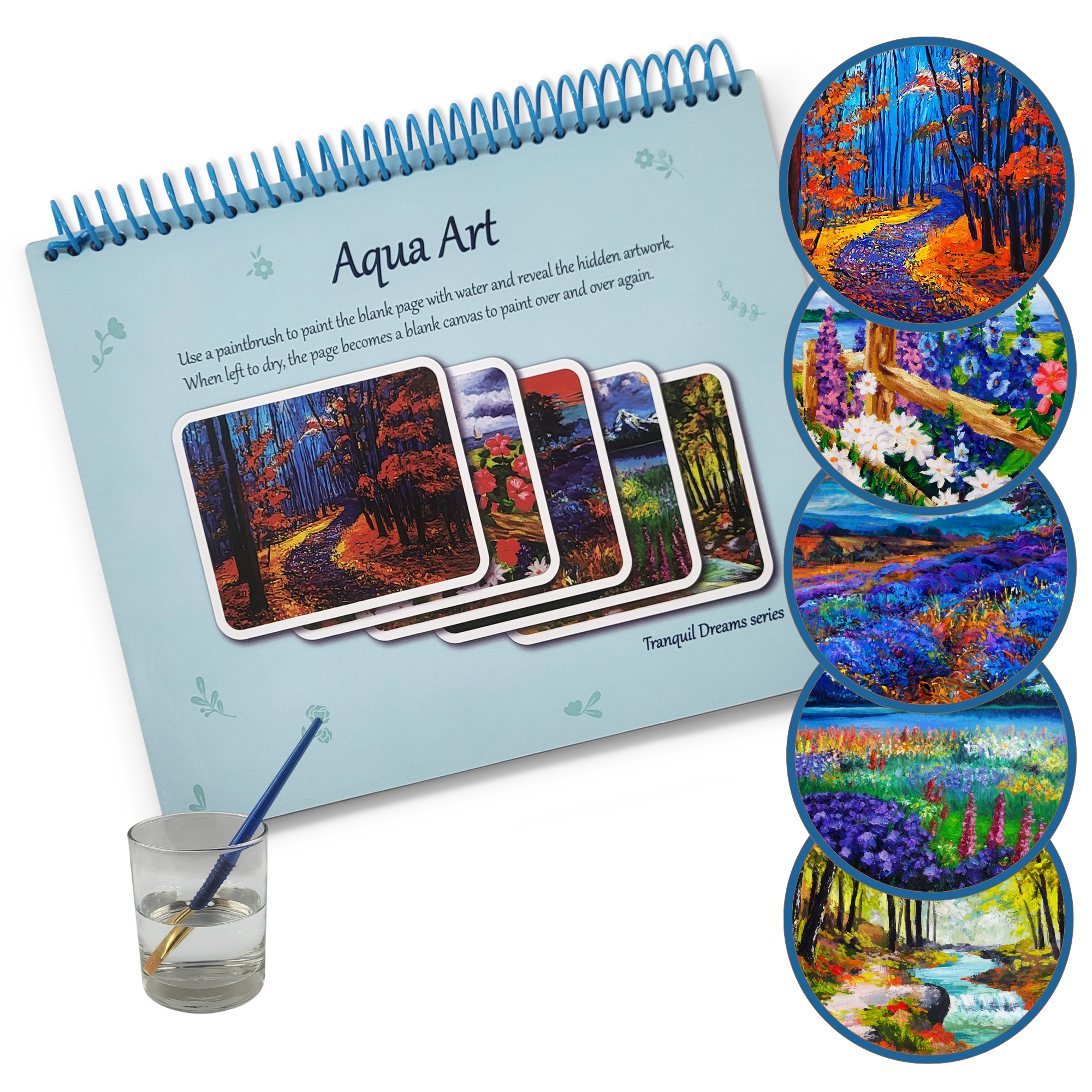 ZUKI's Aqua Art Water Painting for Seniors, Kids, Reusable, No Mess, Just  Add Water, Dementia Coloring Activities, 5 Scenic Pages.