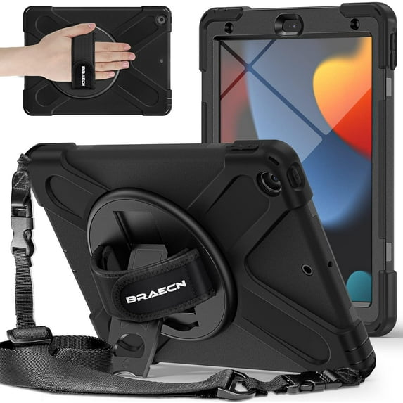 ZUKKASHAN 2021 Apple 10.2-inch iPad 9th Generation Case,iPad 8th/7th Gen 2020/2019 Case for Kids,Heavy Duty Shockproof iPad Case with Screen Protector,Rotating Stand+Hand Strap,Shoulder Strap