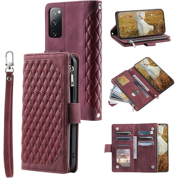 ZUKKASHAN Case for Samsung Galaxy S20, Large Capacity Leather Wallet Case 6 Card Holder & 1 Zipper Pocket Kickstand Wrist Strap Magnetic Protective Cover for Samsung Galaxy S20