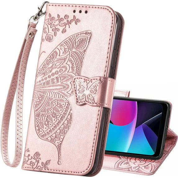 ZUKKASHAN For Moto G Stylus 4G 2023 Case,PU Leather Wallet Flip Protective Phone Case with Wrist Strap Card Slots Holder Pocket Emboss Butterfly Flower Stand Case for Motorola Moto G Stylus 4G 2023