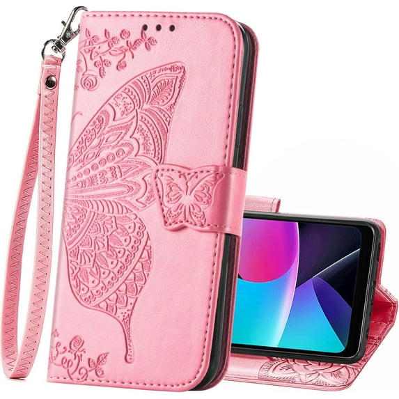 ZUKKASHAN For Moto G Stylus 4G 2023 Case,PU Leather Wallet Flip Protective Phone Case with Wrist Strap Card Slots Holder Pocket Emboss Butterfly Flower Stand Case for Motorola Moto G Stylus 4G 2023