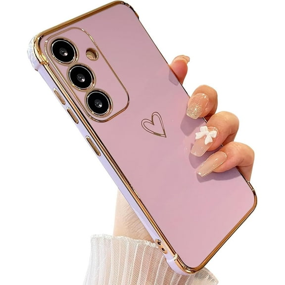 ZUKKASHAN for Samsung Galaxy A16 Case Galaxy A16 5G Phone Case for Girls Women Shockproof Flexible Silicone Bumper Lens Protection Luxury Plated Gold Heart Slim Anti Scratch Phone Cover
