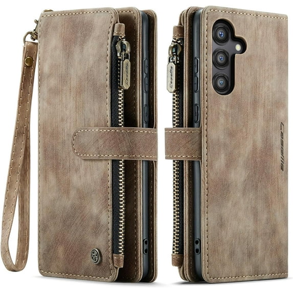 ZUKKASHAN Wallet Case for Samsung Galaxy AA34 5G, Premium Handmade PU Leather Phone Case Card Slots Magnetic Closure Zipper Pocket Kickstand Flip Case with Hand Strap
