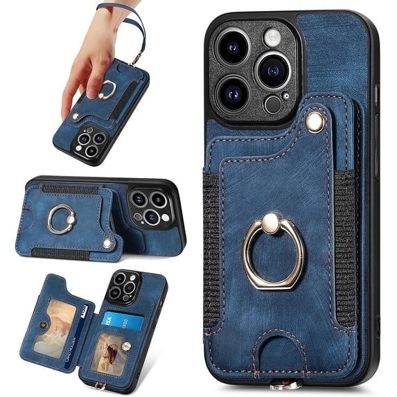 ZUKKASHAN for iPhone 13 Pro Max Phone Case Wallet with Card Holder,PU Leather Flip Folio Case,RFID Blocking Ring Holder Kickstand Wrist Strap Magnetic Protective Women Men Cover for iPhone 13 Pro Max