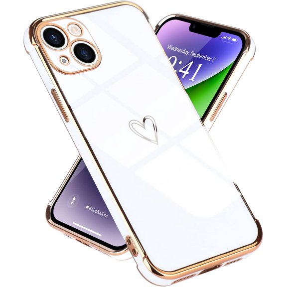ZUKKASHAN for iPhone 14 Case Cute Girls Silicone Heart Pattern Design Cases Fashion Plating Edge Ultra Thin Shockproof Protective Bumper Phone Case for iPhone 14