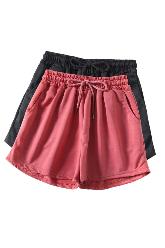 2 Pack Women's Drawstring Running Shorts High Waist Athletic Gym Workout Short Pants with Pockets for Sport Yoga Dance