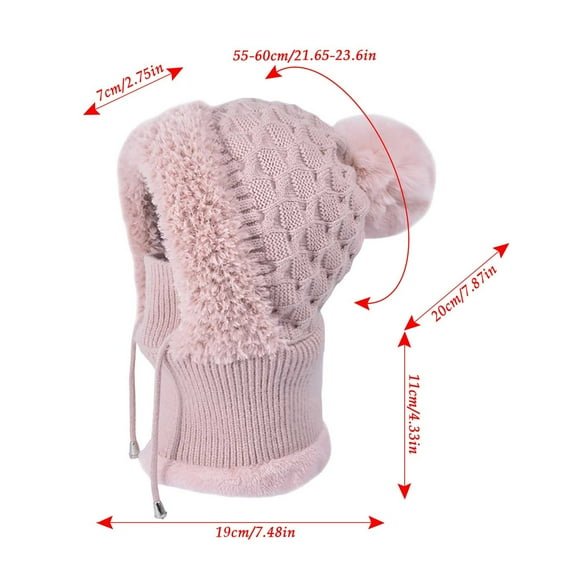 ZUKMRJPC 3 in 1 Beanie Hat for Women Fall Winter Warm Comfy Knitted Hat Solid Color Windproof Ski Scarf Mask with Pompom
