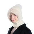 thumbnail image 1 of ZUKMRJPC 3 in 1 Beanie Hat for Women Fall Winter Warm Comfy Knitted Hat Solid Color Windproof Ski Scarf Mask with Pompom, 1 of 6