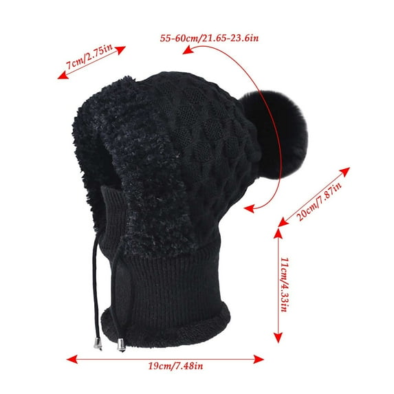 ZUKMRJPC 3 in 1 Beanie Hat for Women Fall Winter Warm Comfy Knitted Hat Solid Color Windproof Ski Scarf Mask with Pompom