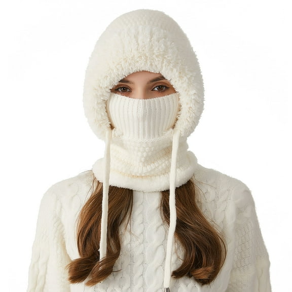 ZUKMRJPC 3 in 1 Beanie Hat for Women Warm Windproof Knitted Hat Fall Winter Solid Color Comfy Fleece Ski Scarf Mask