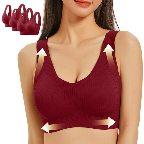 ZUKMRJPC 3PC Wireless Bras for Women Padded Seamless Cozy Breathable Full Support Push Up Plus Size Sports Underwear for Daily Wear