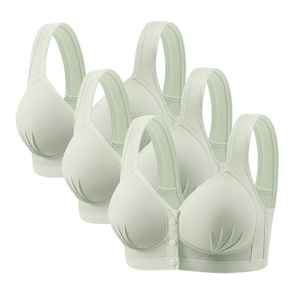 ZUKMRJPC 3PC Women's Front Close Bras No Underwire Comfortable Plus Size Full Coverage Moisture Wicking Bralettes Middle-Aged Bras