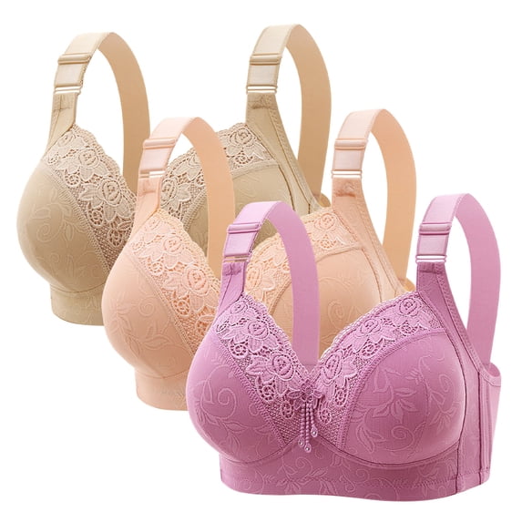 ZUKMRJPC 3PC Women's Front Close Bras No Underwire Comfortable Plus Size Full Coverage Moisture Wicking Bralettes Middle-Aged Bras