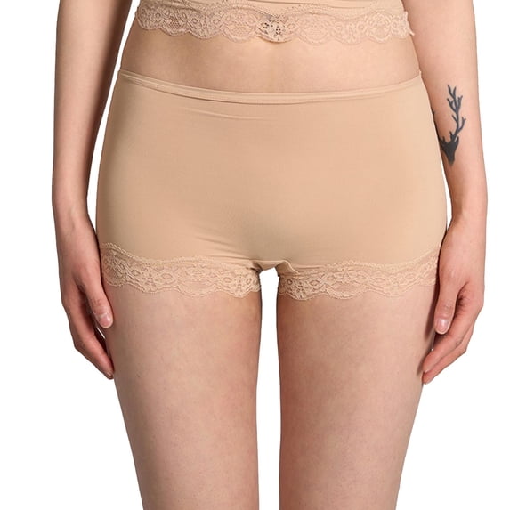 ZUKMRJPC Boyshorts Underwear for Women Mid Waisted Solid Color Lace-trimmed Seamless Boxer Briefs Soft Breathable Stretchy Panties