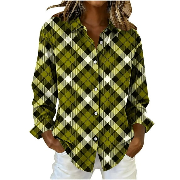 ZUKMRJPC Button Down Shirts for Women Classic Plaid Long Sleeve Casual Collared Vintage Shirts Lightweight Slim Fit Daily Work Tops