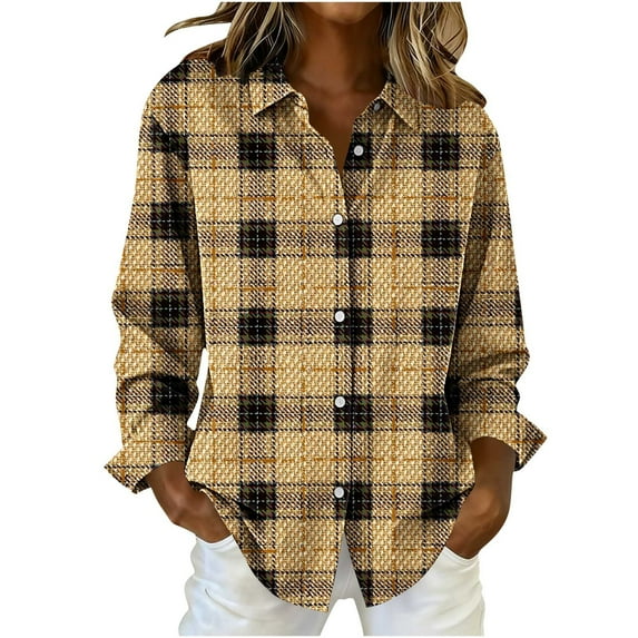 ZUKMRJPC Button Down Shirts for Women Long Sleeve Vintage Plaid Shirts Casual Collared Lightweight Slim Fit Business Work Tops