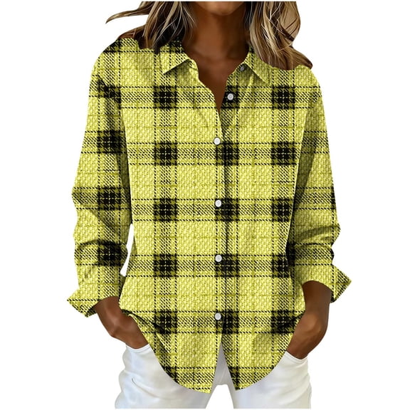 ZUKMRJPC Button Down Shirts for Women Long Sleeve Vintage Plaid Shirts Casual Collared Lightweight Slim Fit Business Work Tops