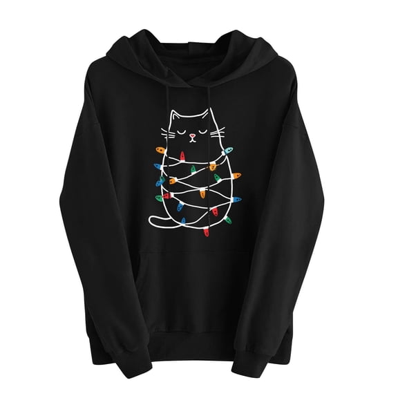 ZUKMRJPC Christmas Sweatshirt for Women Long Sleeve Drawstring Cute Christmas Print Hooded Pullover Fall Winter Comfy Fleece Tops with Pocket