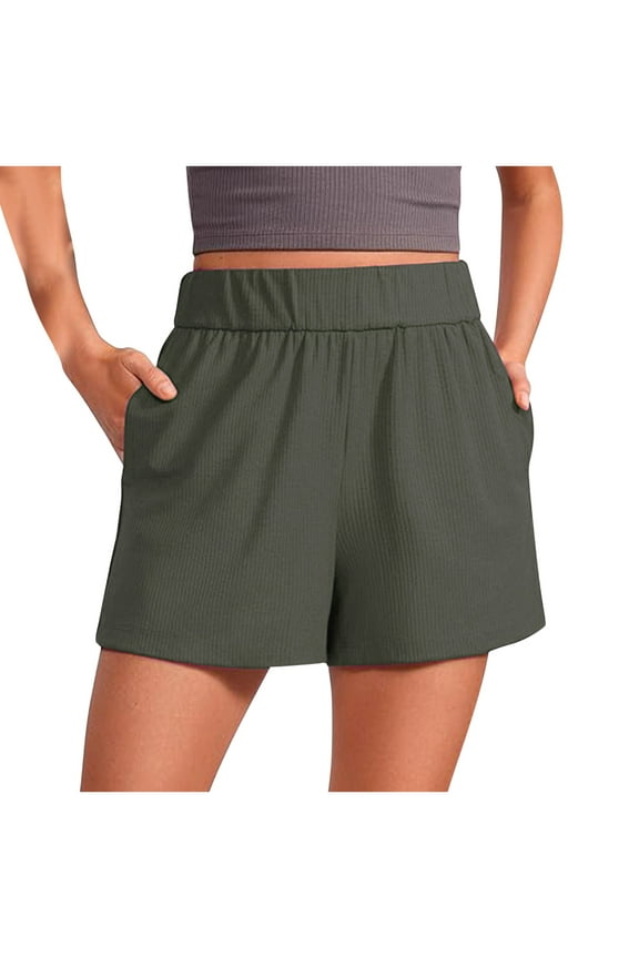 Comfy Ribbed Sweat Shorts for Women High Waisted Lyocell for Casual Lounge Athletic Jersey with Pockets on Clearance