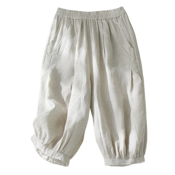 ZUKMRJPC Cotton Linen Bermuda Shorts for Women Comfy Loose Harem Shorts Casual Breathable Pure Color Shorts with Pockets 2025 Clearance Slaes