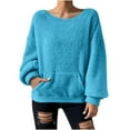 thumbnail image 1 of ZUKMRJPC Double-Side Fleece Sweatshirts for Womens Oversized Casual Crewneck Solid Color Pullover Sweater Soft Comfy Tops with Pocket, 1 of 7