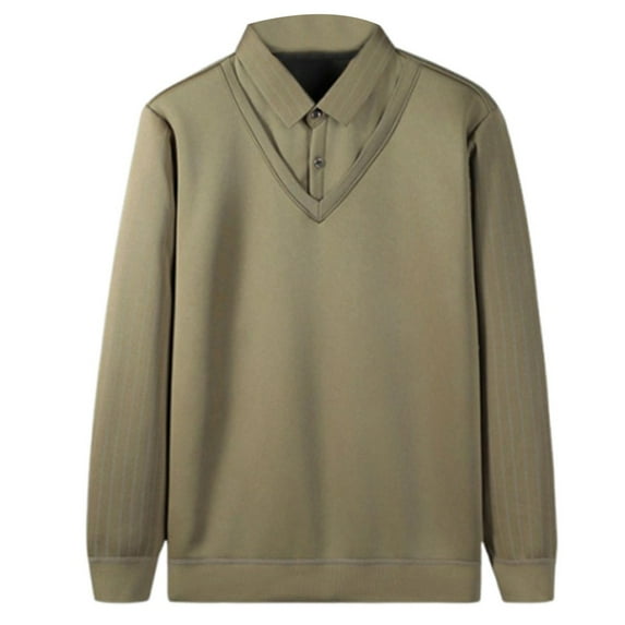 ZUKMRJPC Fake Two-Piece Shirts for Men Fall Casual Lapel Button Solid Color Pullover T-Shirts Fashion Basic Tops Daily Wear