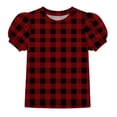 thumbnail image 1 of ZUKMRJPC Girls Plaid Puff Short Sleeve Shirts Casual Fashion Crew Neck Tunic Tops Kids Summer Trendy Checkered Tee Blouses 4-15 Years, 1 of 7