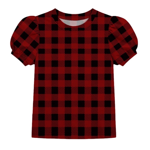 ZUKMRJPC Girls Plaid Puff Short Sleeve Shirts Casual Fashion Crew Neck Tunic Tops Kids Summer Trendy Checkered Tee Blouses 4-15 Years
