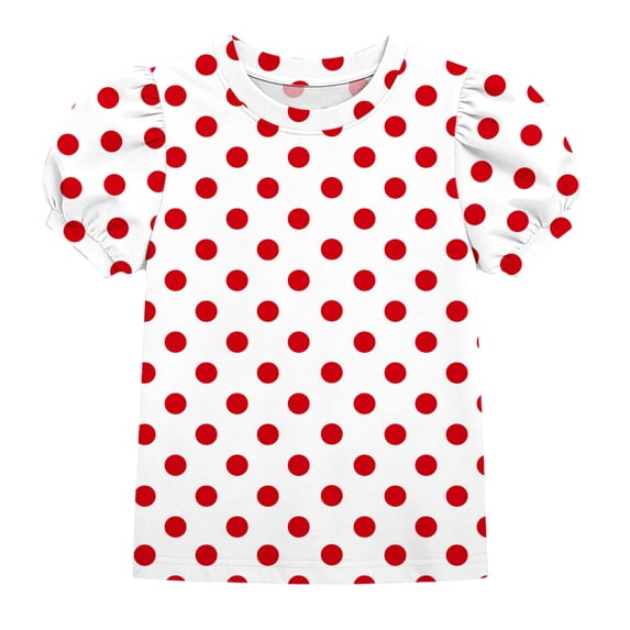ZUKMRJPC Girls' Polka Dots Tops 2026 Trendy Cute Crewneck Puff Sleeve Loose Basic Tee Shirts Soft Casual Kids Blouses Summer Clothes 4-15 Years
