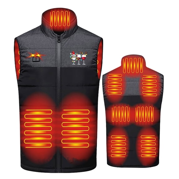 ZUKMRJPC Heated Vest for Men Funny Cute Christmas Print 9-Zone Electric Heating Lightweight Windproof Vest USB-C Rechargeable for Work Cycling