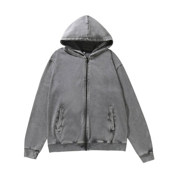 ZUKMRJPC Hoodies for Men Casual Long Sleeve Zipper Fashion Solid Color Wash Old Hooded Sweatshirt Fall Lightweight Outwear with Pocket