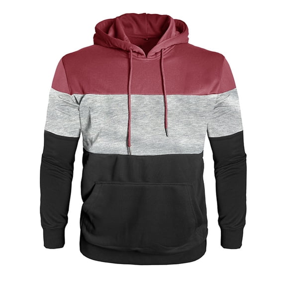 ZUKMRJPC Hoodies for Men Long Sleeve Color Block Patchwork Drawstring Hooded Sweatshirt Casual Cotton Pullover Tops with Pocket