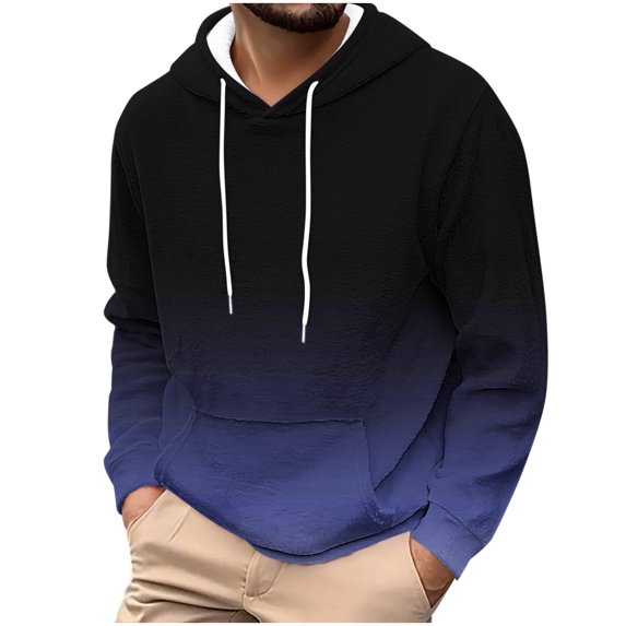 ZUKMRJPC Hoodies for Men Long Sleeve Flannel Gradient Color Casual Warm Hooded Sweatshirts Drawstring Gym Pullover Tops with Pocket