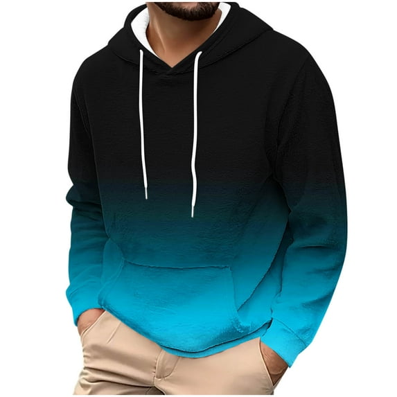ZUKMRJPC Hoodies for Men Long Sleeve Flannel Gradient Color Casual Warm Hooded Sweatshirts Drawstring Gym Pullover Tops with Pocket