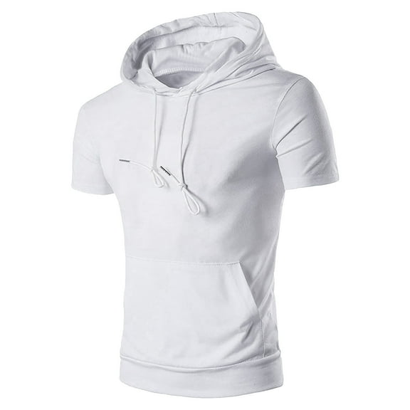 ZUKMRJPC Hoodies for Men Solid Color Slim Fit Short Sleeve Hooded Sweatshirt Casual Lightweight Breathable Workout Tops with Pocket