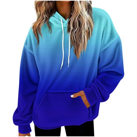 ZUKMRJPC Hoodies for Women Fall Flannel Long Sleeve Drawstring Fashion Gradient Color Hooded Sweatshirts Casual Loose Pullover with Pocket