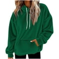 thumbnail image 1 of ZUKMRJPC Hoodies for Women Solid Color Oversized Flannel Hooded Sweatshirts Fall Fashion Drawstring Casual Pullover Tops with Kangaroo Pocket, 1 of 4