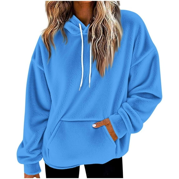 ZUKMRJPC Hoodies for Women Solid Color Oversized Flannel Hooded Sweatshirts Fall Fashion Drawstring Casual Pullover Tops with Kangaroo Pocket