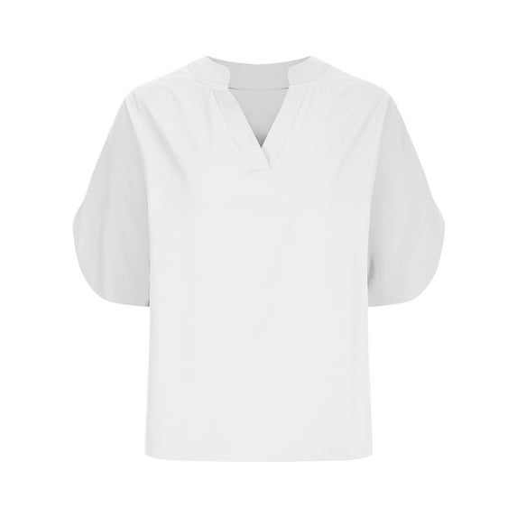 ZUKMRJPC Ladies Spring Soft Shirts Slit Sleeve V Neck Short Sleeve Blouses Mandarin Collar Solid Color Loose Fit Cruise Tee