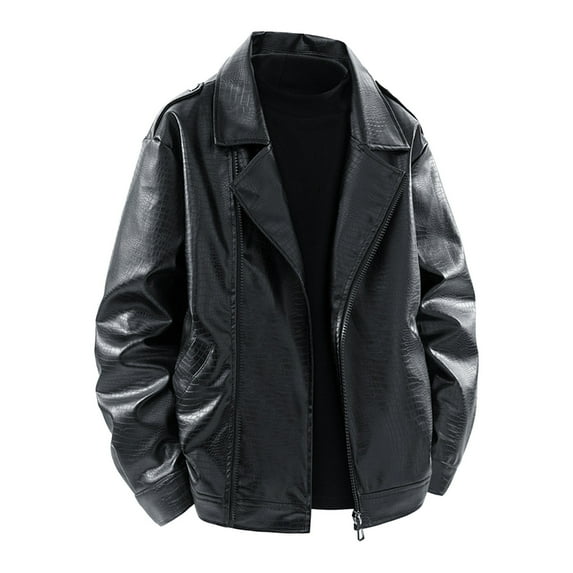 ZUKMRJPC Leather Jacket for Men Fall Classic Casual Lightweight Turndown Collar Motorcycle Biker Jackets Solid Color with Pocket