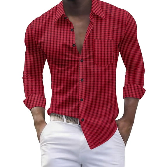 ZUKMRJPC Long Sleeve Shirts for Men Lightweight Fashion Plaid Printed Button Down Shirt Slim Fit Casual Daily Wear Tops with Pocket
