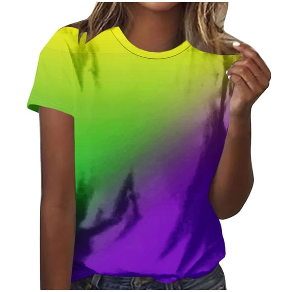 ZUKMRJPC Mardi Gras Shirt for Women Short Sleeve Fashion Color Block Crewneck T-Shirts Casual Lightweight Festival Party Tees Tops