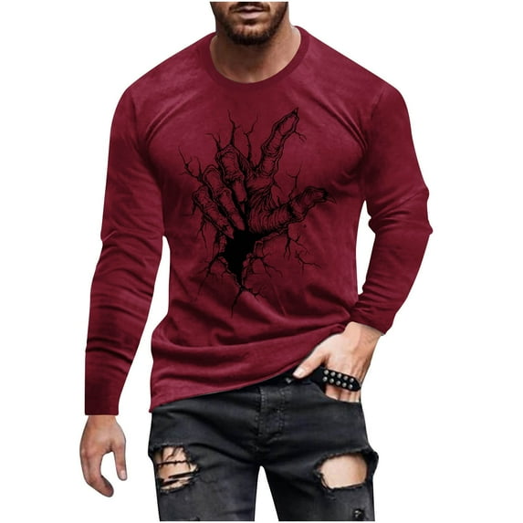 ZUKMRJPC Men Halloween Long Sleeve Shirt Casual Lightweight Crewneck Fashion Printed Solid Color T-Shirts Fall Soft Loose Fit Tee