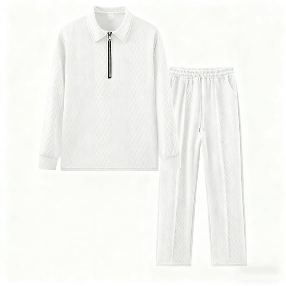 ZUKMRJPC Men's 2 Piece Tracksuit Set Quarter Zip Long Sleeve Knit Textured Sweatshirt Jogging Sweatpants Suits Casual Sports Outfits