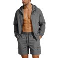 thumbnail image 1 of ZUKMRJPC Men's 2 Piece Tracksuits Long Sleeve Full Zip Jacket and Shorts Sets Casual Lightweight Vacation Sun Protection Sets with Pocket, 1 of 8