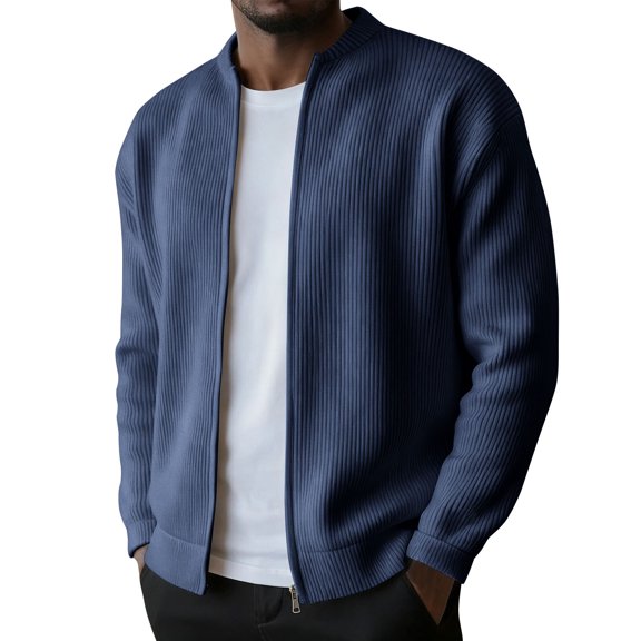 ZUKMRJPC Men's Bomber Jacket Long Sleeve Full Zip Solid Color Textured Outwear Spring Fall Casual Stylish Stand Collar Lightweight Jacket